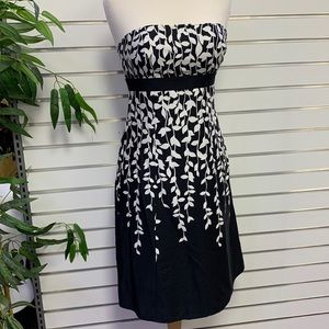 Loft Black with White Vine Design Strapless dress